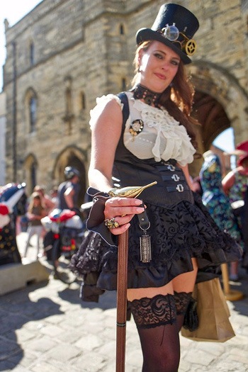 A lady dressed in steampunk clothing