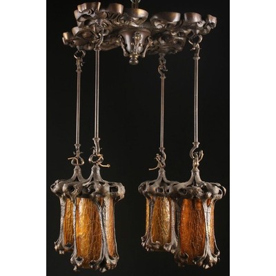 Image for: Art Nouveau bronze and amber chandelier, ca. 1900
