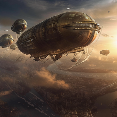 Image for: Zeppelin flying over a city