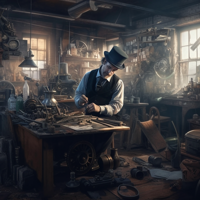Image for: Inventor in his workshop